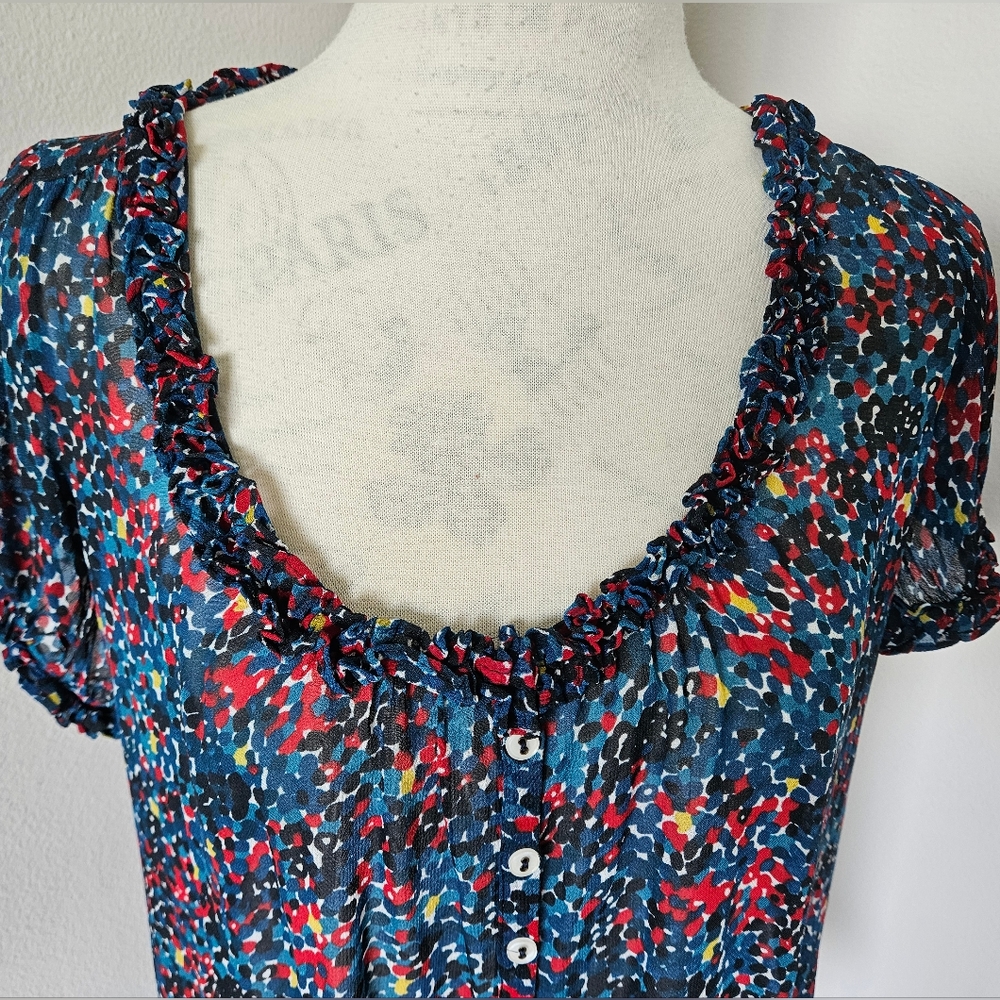 π¨π΅ french connection floral blouse multicolor short sleeves size 2 π¨π΅ - Picture 2 of 5
